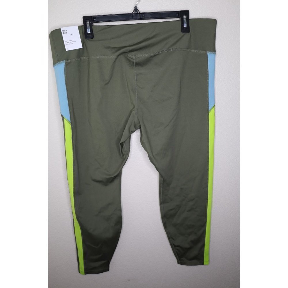 New Nike one tight Fit mid rise full length Green and Yellow Leggings SZ 2X - Picture 4 of 8
